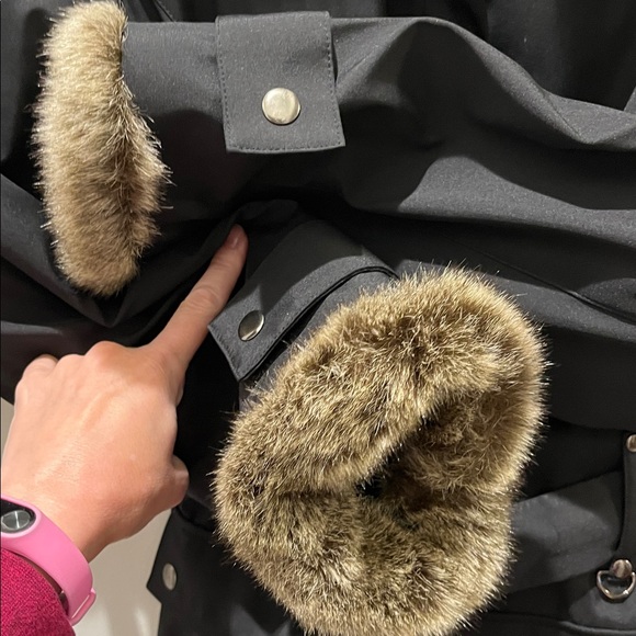 New York & Company L Zip Belted Snap Jacket Faux Fur Trim water repellent NEW - Picture 7 of 11